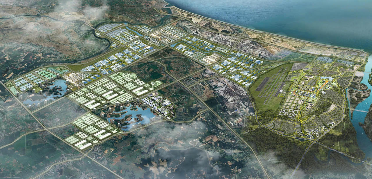 Phối cảnh Tổ hợp công nghiệp hàng không, logistics, dịch vụ, thương mại và đô thị sân bay tại Quảng Trị.