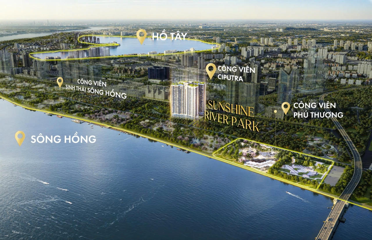 Sunshine River Park là tổ hợp căn hộ cao cấp tọa lạc giữa tứ giác vàng sinh thái: Hồ Tây, sông Hồng, công viên Phú thượng 20ha, công viên Ciputra 65ha, với ba mặt hướng sông và tầm view panorama khoáng đạt